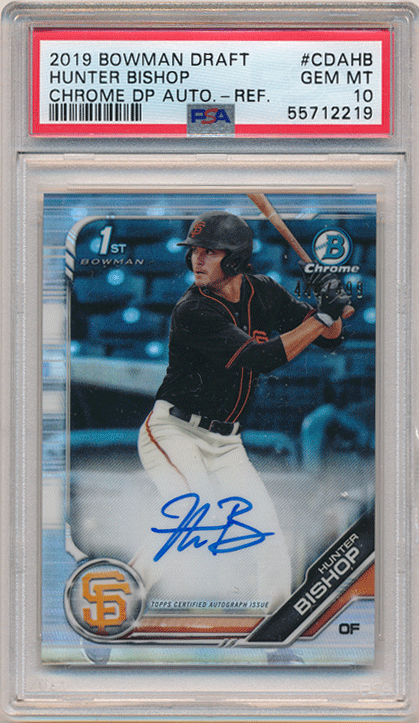 Hunter Bishop MLB 2019 Bowman Chrome Draft 1st Bowman Refractor Auto 444/499 PSA 10