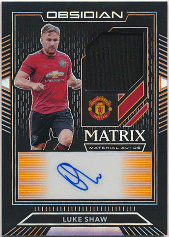 Luke Shaw Soccer 2019-20 Panini Obsidian Matrix Material Auto Orange Prizm 24/50