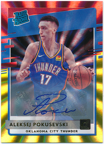 Aleksej Pokusevski NBA 2020-21 Panini Donruss RC Rated Rookie Red & Gold Laser Signature Auto