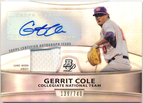 Gerrit Cole MLB 2010 Bowman Platinum Collegiate National Autographed Relic Patch Jersey Auto 139/740