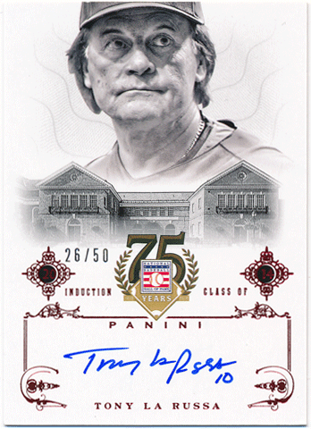 Tony La Russa 2014 Panini Hall of Fame 75th Anniversary Induction Class of HOF Red Signature Auto 26/50