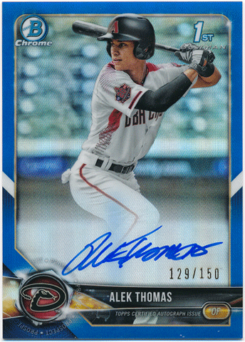 Alek Thomas MLB 2018 Bowman Chrome Draft 1st Bowman Blue Refractor Signature Auto 129/150