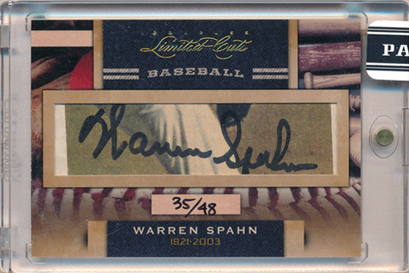 Warren Spahn MLB 2011 Panini Donruss Limited Cuts Cut Signature Auto 35/48