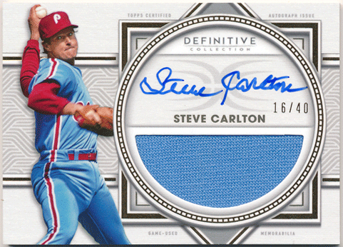 Steve Carlton MLB 2022 Topps Definitive Collection Autographed Relic Jersey Auto 16/40