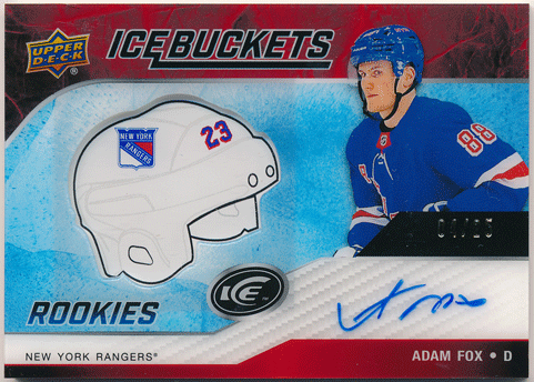 Adam Fox NHL 2019-20 Upper Deck Ice RC Ice Buckets Rookies Red Auto 04/25