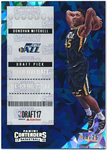 Donovan Mitchell NBA 2017-18 Panini Contenders RC Rookie Lottery Ticket Cracked Ice Parallel 19/25