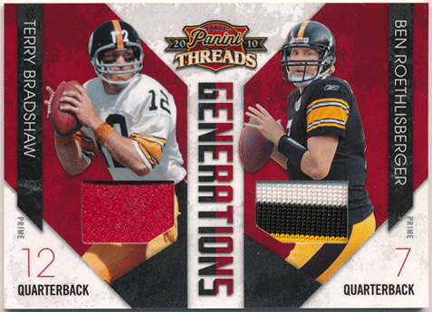 Terry Bradshaw / Ben Roethlisberger NFL 2010 Panini Threads Generations Dual Patch 49/50