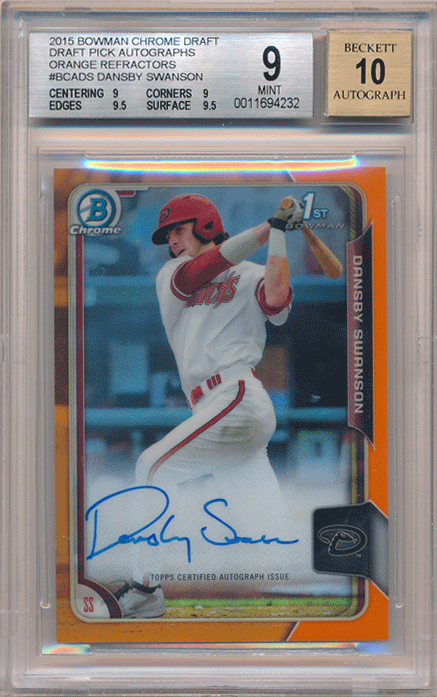 Dansby Swanson MLB 2015 Bowman Chrome Draft 1st Bowman Orange Refractor Signature 08/25 BGS 9 Auto 10