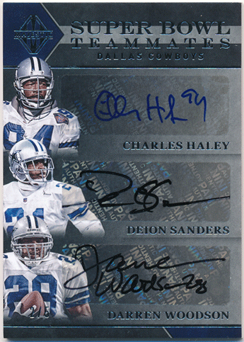 Deion Sanders / Charles Haley / Darren Woodson NFL 2018 Panini Majestic Super Bowl Teammates Auto 2/5