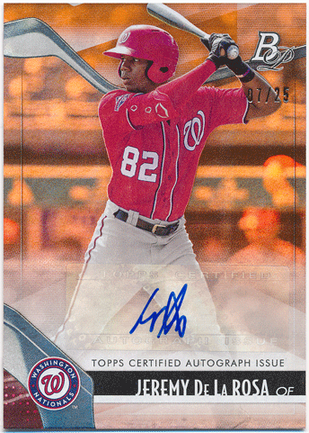 Jeremy De La Rosa MLB 2021 Bowman Platinum Orange Signature Auto 07/25