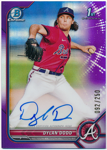 Dylan Dodd MLB 2022 Bowman Chrome 1st Bowman Purple Refractor Signature Auto 092/250