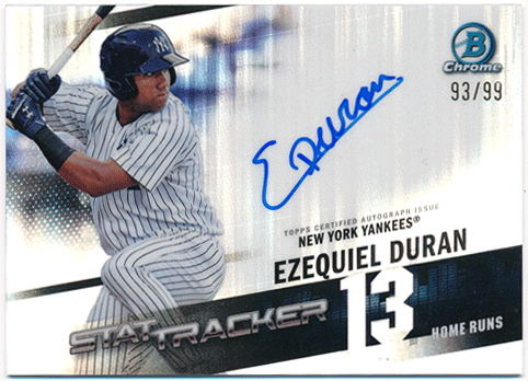 Ezequiel Duran MLB 2020 Bowman Chrome Stat Tracker Refractor Signature Auto 93/99