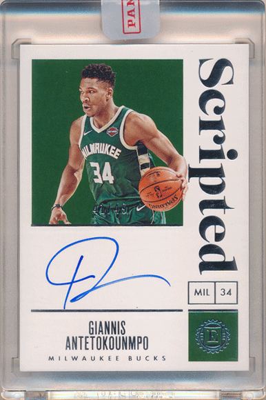 Giannis Antetokounmpo NBA 2019-20 Panini Encased Scripted Signature Auto 41/49