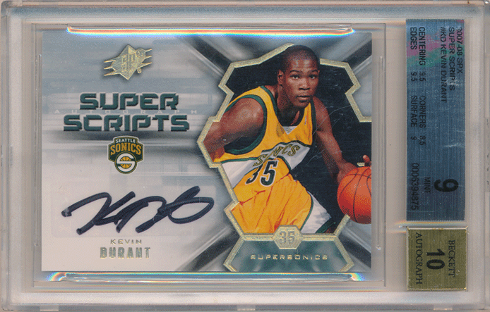 Kevin Durant NBA 2007-08 Upper Deck SPx RC Rookie Super Scripts Signature BGS 9 Auto 10