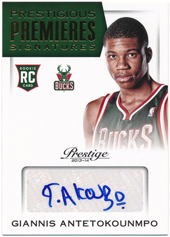 Giannis Antetokounmpo NBA 2013-14 Panini Prestige RC Rookie Prestigious Premieres Signature Auto