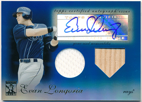 Evan Longoria MLB 2009 Topps Tribute Blue Refractor Signature Jersey Bat Auto 39/75