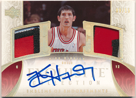 Kirk Hinrich NBA 2005-06 Upper Deck Exquisite Collection Emblems of Endorsements Patch Auto 09/15