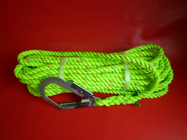 親綱ロープ　介錯ロープ　蛍光ライムグリーンロープ１６mm　片端大径フック　
