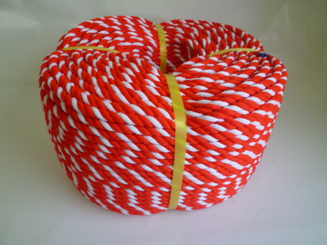 紅白ロープ　アクリル赤／白　直径６mm　３００ｍ巻