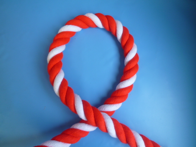 紅白ロープ　アクリル赤／白　直径１８mm（切り売り）メートル単位　最大１００M