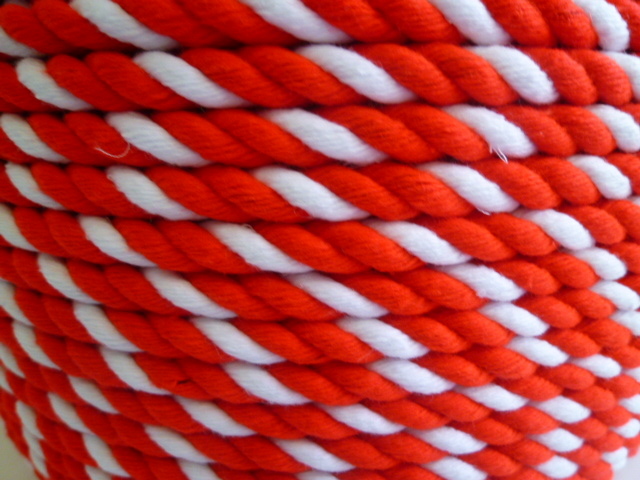 紅白ロープ　アクリル赤／白　直径９mm（切り売り）メートル単位　最大１００M