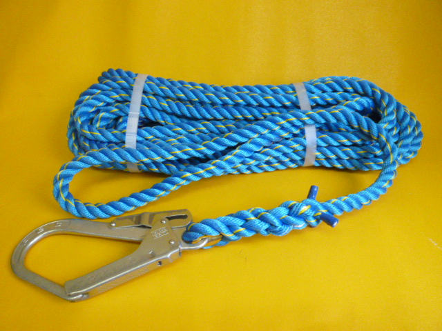 親綱ロープ　介錯ロープ　ニューテトロンロープ青色１６mm　片端大径フック　