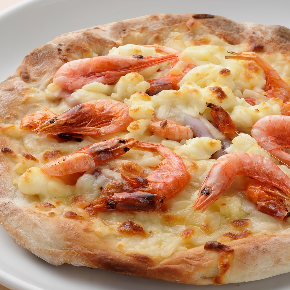姫甘海老と灰干いかのシーフードピザ
