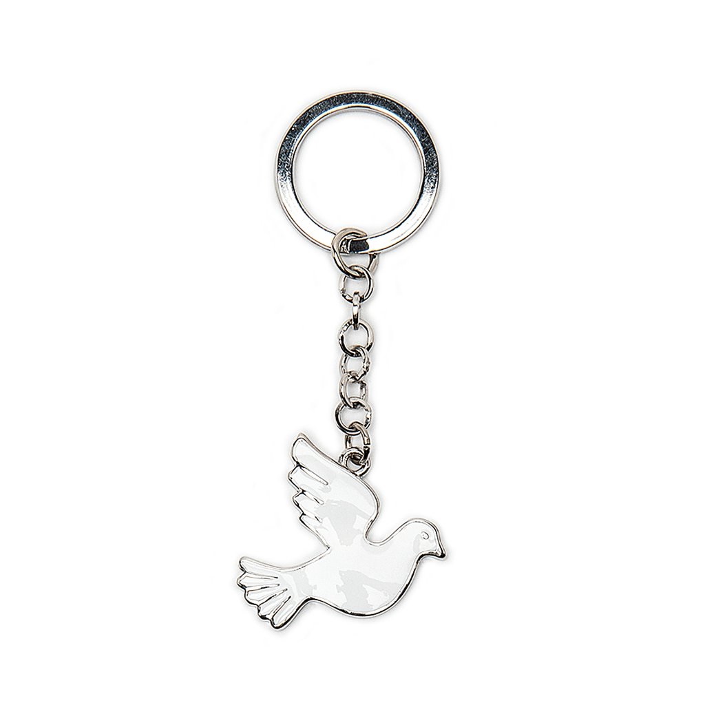 イタリア　LALAF007   メタルキーホルダー　精霊 Lux Enameled Metal Keychain Dove with envel.+ticket cm.3,2x3,5 - BIANCO