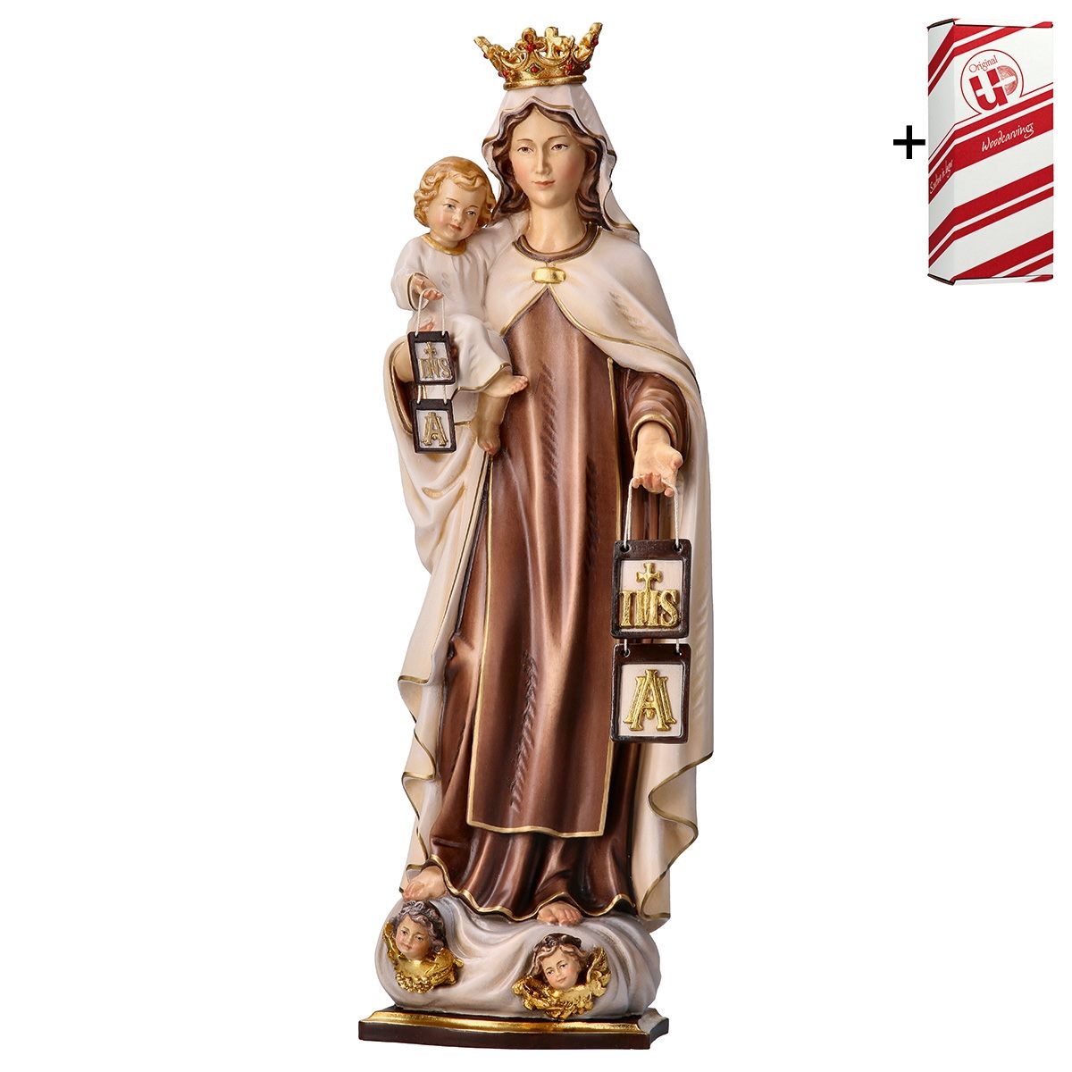 ULPE WOOD ART　イタリア　木彫   　カルメル山の聖母 王冠 + ギフトボックス付き  19センチ　UP035000B19