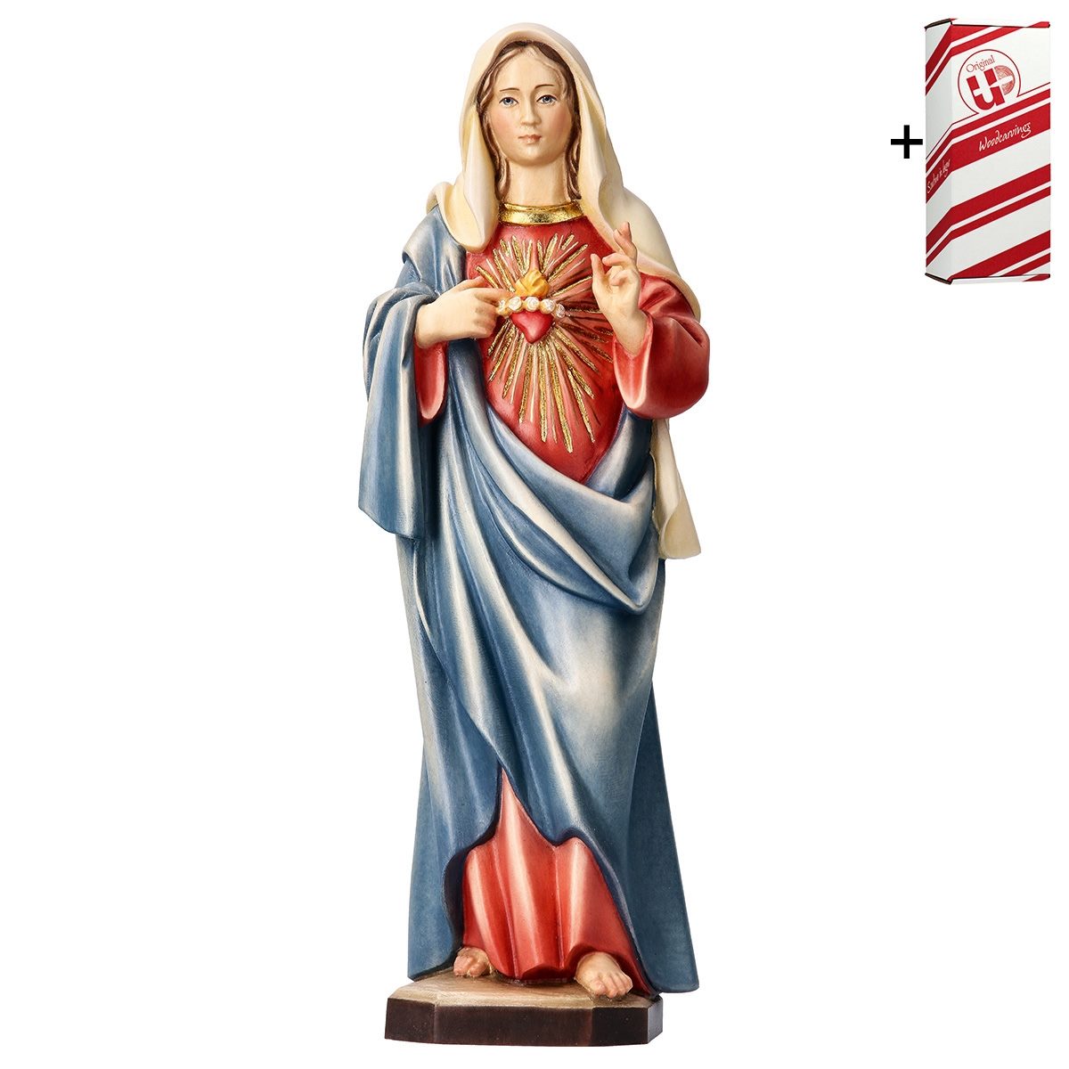 ULPE WOOD ART　イタリア　木彫   救世主マリアの聖心 + ギフトボックス  12センチ　ケース付き　OUR LADY OF LORETO + CASE　UP05250B12
