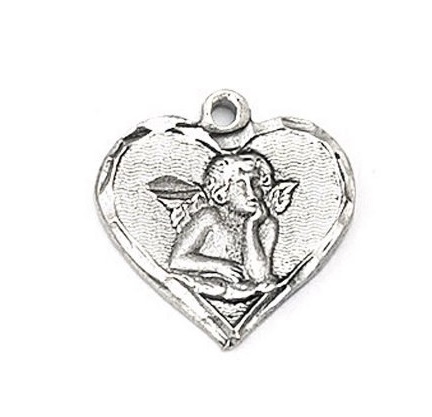 LALFM057 　ハート天使　　メタル　Oxidised metal medal C15 with ring, size cm. 1.5