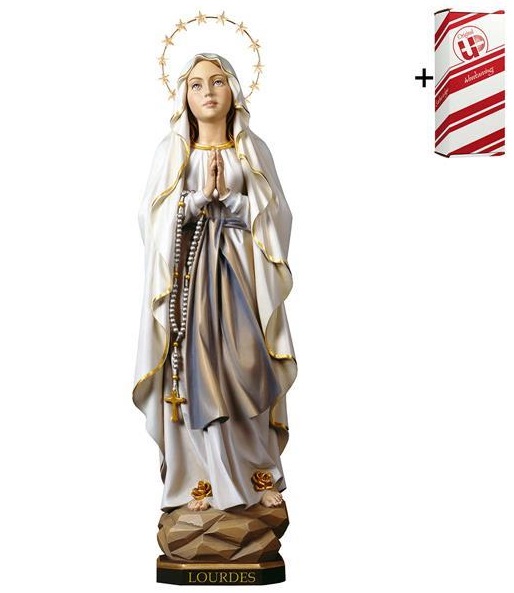 ULPE WOOD ART　イタリア　木彫　ルルドの聖母　後光星つき　２３センチ　OUR LADY OF LOURDES WITH HALO 12 STARS + GIFT BOX　２３センチ（ハローまで２４．５）　 UP065150B23H