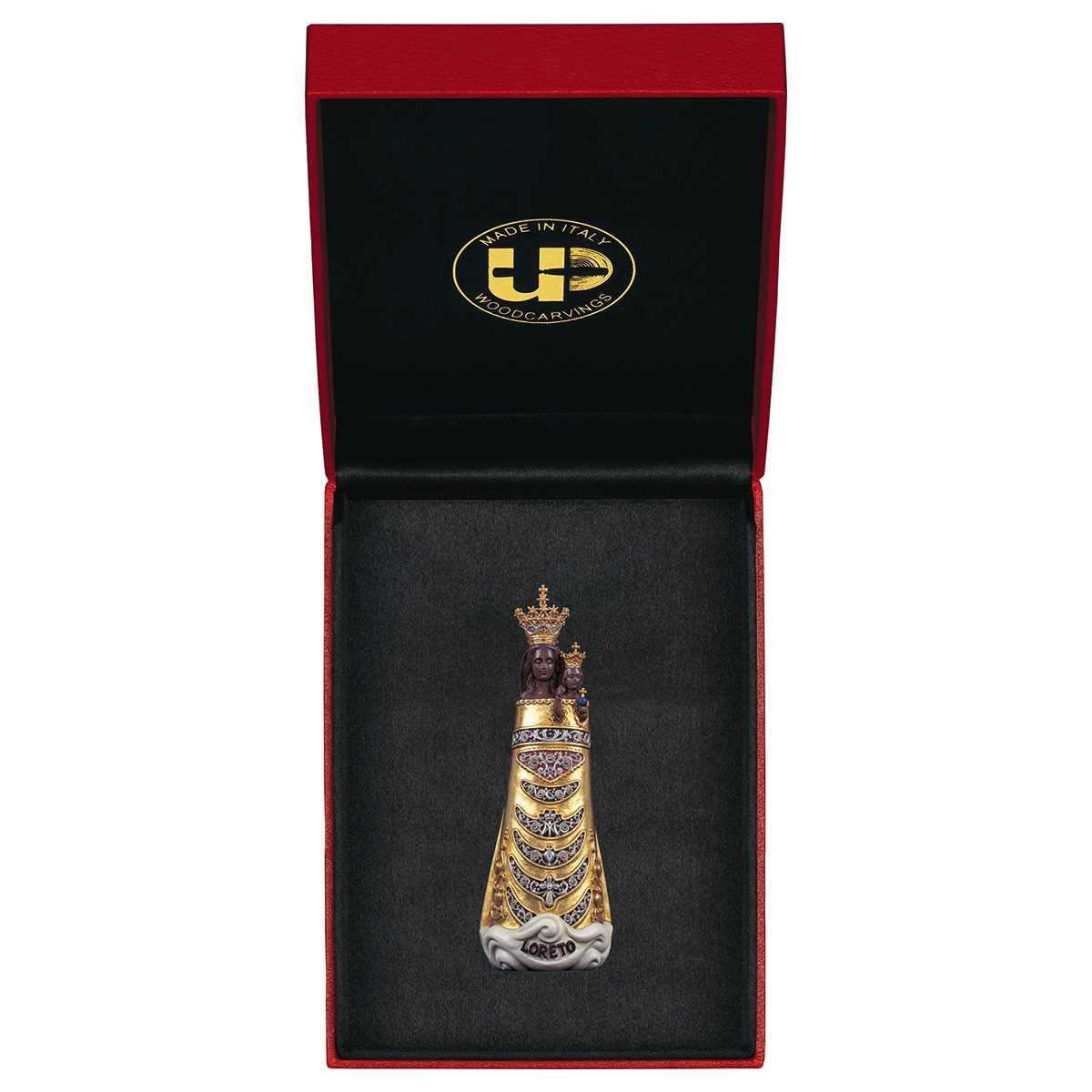 ULPE WOOD ART　イタリア　木彫  ロレートの聖母子ゴールド　８センチ　ケース付き　OUR LADY OF LORETO + CASE　UP079000E8G