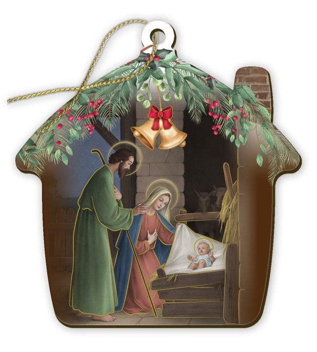 イタリア　 FBNATALE1382-3  キリスト降誕のシーンのある小屋の形をしたクリスマスオーナメント