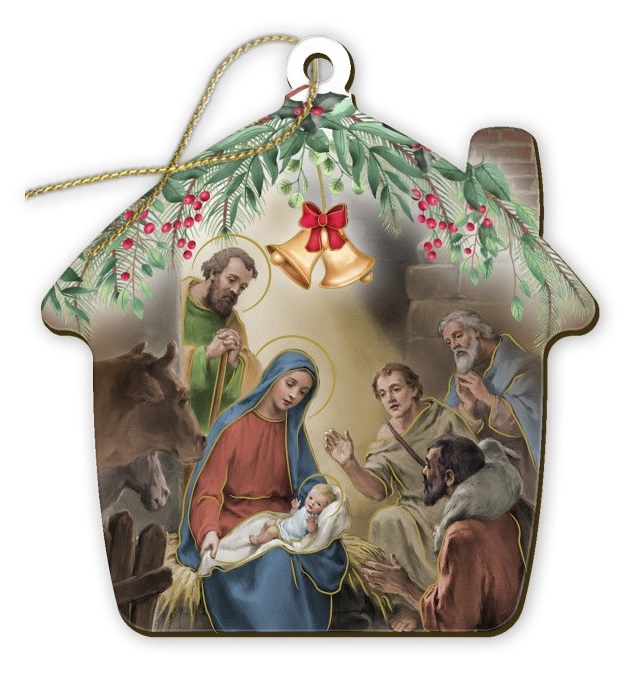 イタリア　 FBNATALE1382-2 キリスト降誕のシーンのある小屋の形をしたクリスマスオーナメント