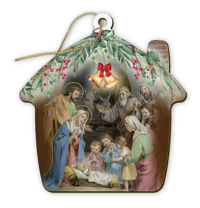 イタリア　 FBNATALE1382-3  キリスト降誕のシーンのある小屋の形をしたクリスマスオーナメント