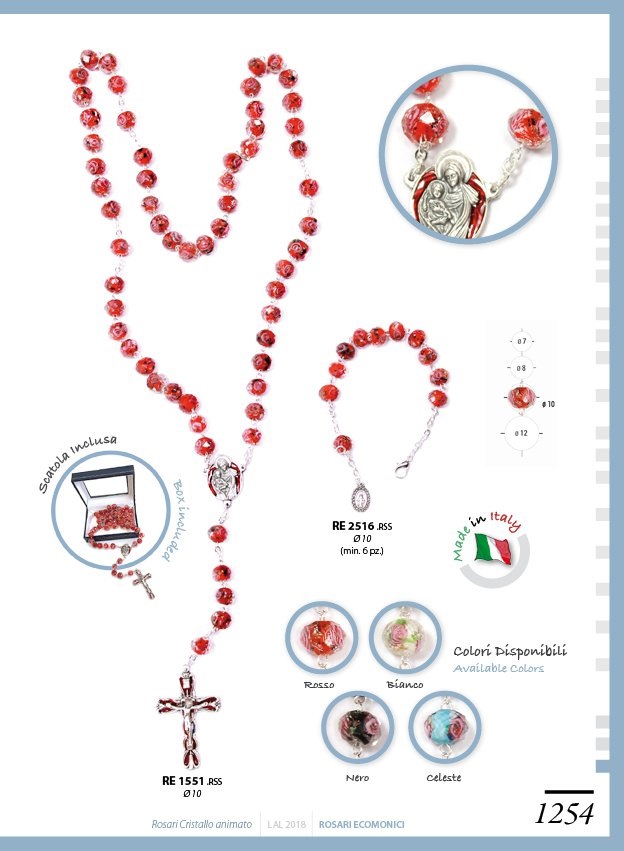 イタリア　 LALRE1551PP　聖家族　薔薇クリスタルロザリオ１０ミリ珠　ピンクNERO　　Rosary with chain and striped glass mm.10+box 032 - GENERICO/PERSONALIZZATO