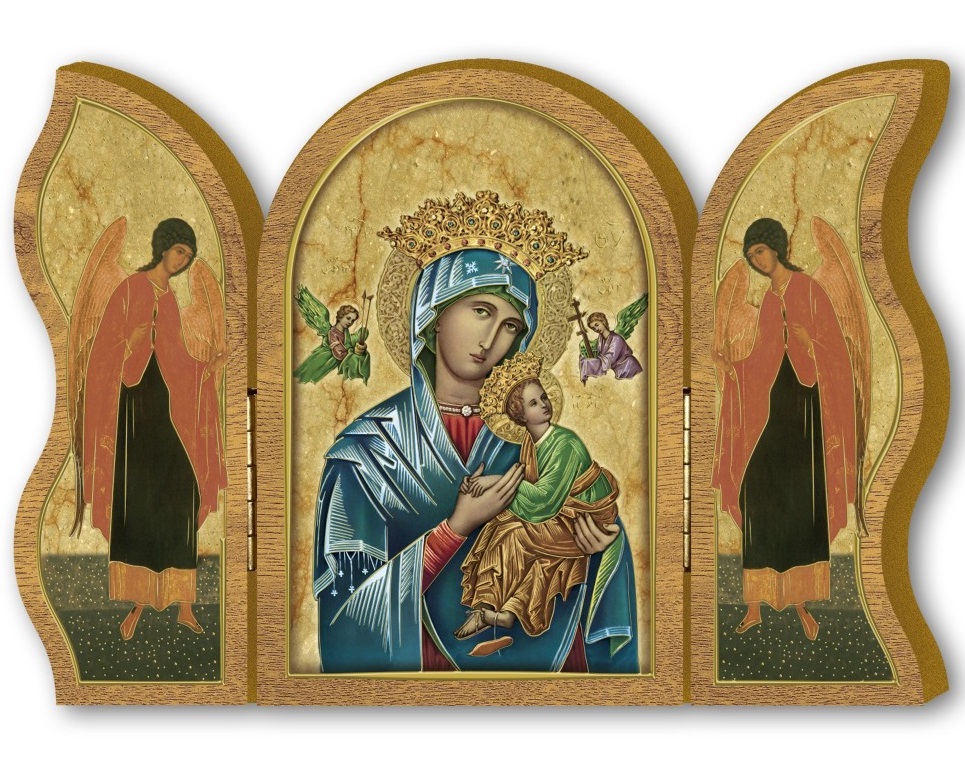 FRATELLI BONELLA　イタリア　三面卓上板絵　FB1582-21　永遠の助けを表す木製の祈りの多翼祭壇画 19 x 13.5cm
