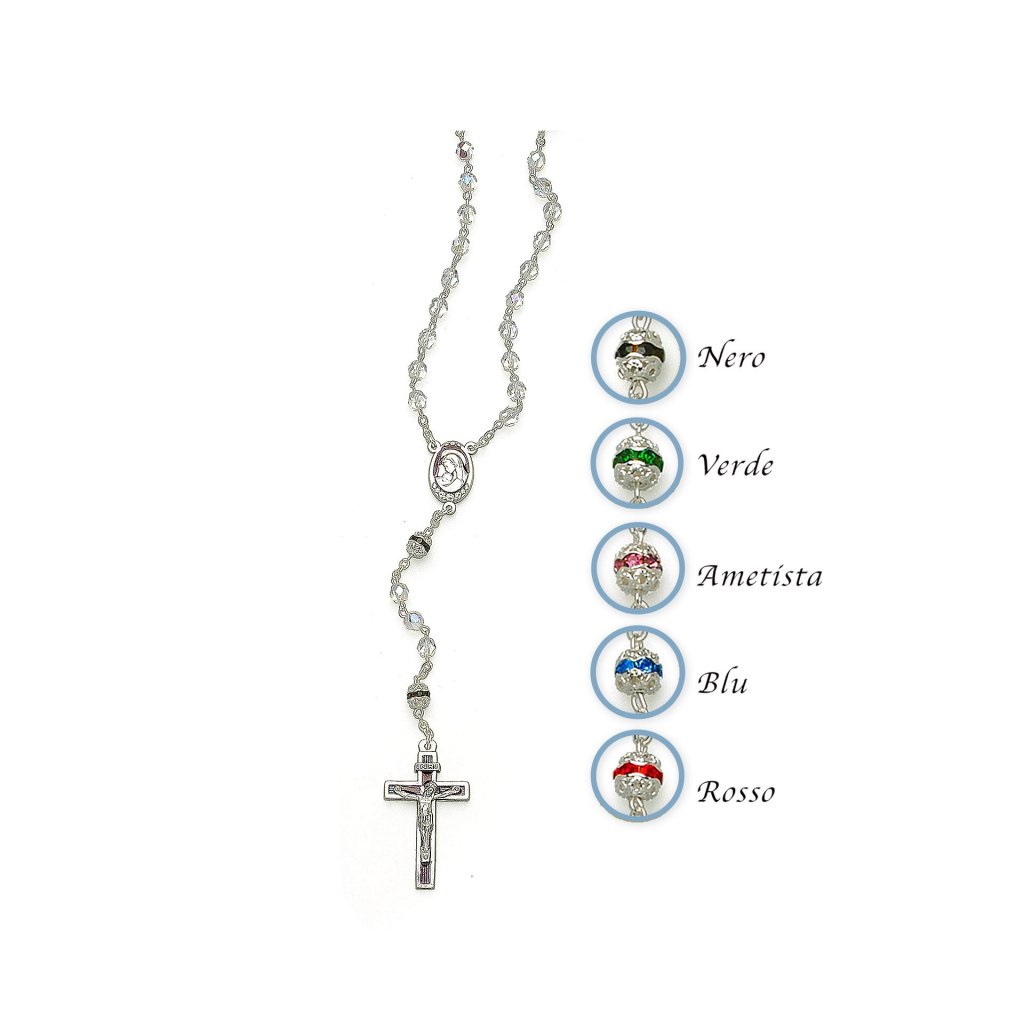 イタリア　 LALRE1607BLU  ロザリオ    ブルーBIL　オーロラのロザリオ セミクリスタル mm.5 カラー+ボックス  Rosary in aurora borealis semi-crystal mm.5 Pater with coloured rings+box
