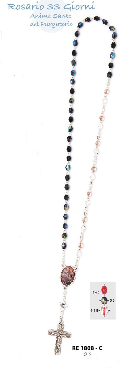 イタリア　RE1808-C　三位一体クロス　煉獄の魂のための３３日チャプレット　ロザリオ　33 DAYS ROSARY HOLY SOULS PURGATORY 6X5 MM