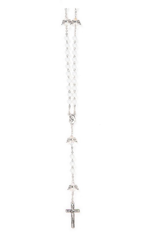 イタリア　 LALRE1854SCR 　天使ロザリオ　白　Glass Rosary 5mm Angels, Angels Pater and Cross - GENERICO/PERSONALIZZATO