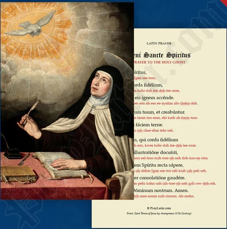 LLC　ラテン語祈りカード　　Veni Sancte Spiritus (聖霊への祈り) ラテン語の祈りカード  １５．２×１０.２センチ　光沢紙（はがきサイズ厚紙）20221206