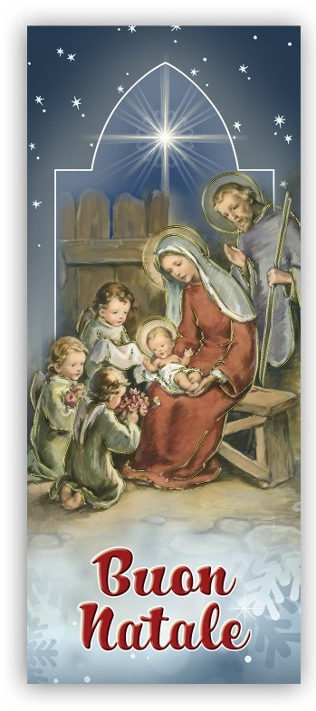 FRATELLI BONELLA　イタリア　紙のご絵箔押しおり　FB233-1　クリスマスブックマークキリスト降誕　6 x 15 cm