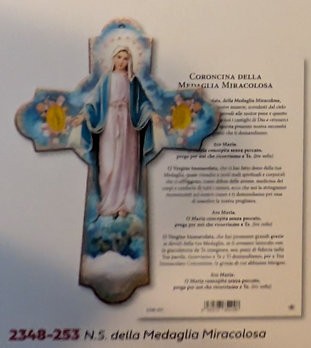 FRATELLI BONELLA　イタリア　板絵クロス　 FB2348-253　奇跡の聖母　不思議のメダイの聖母　木製十字架　　１１×１５cm