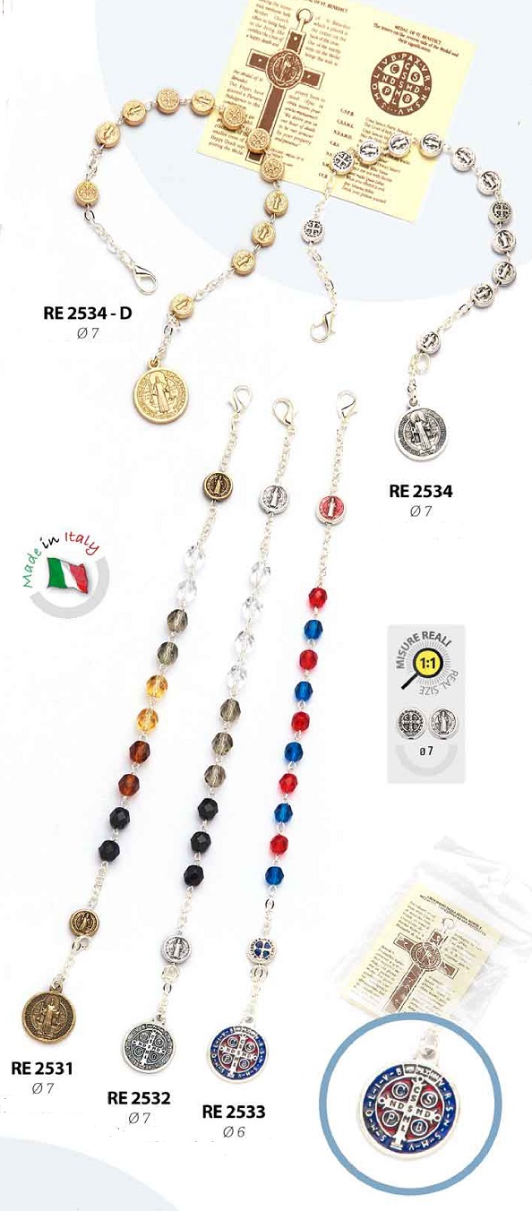 転売不可　イタリア　 LALRE2532 　ロザリオブレスレット　聖ベネディクト　3色古美シルバーメダイ