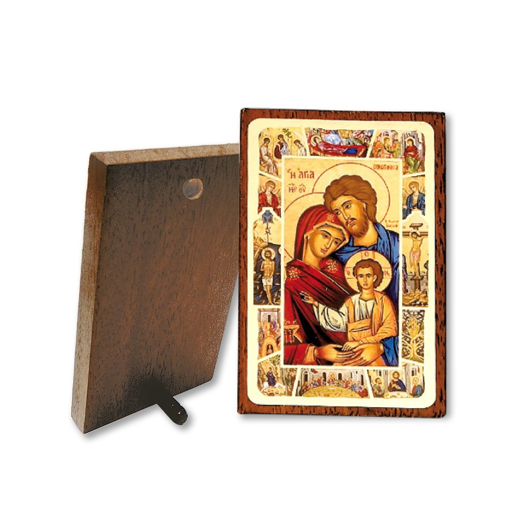 ギリシャイコン　LAL329A　聖家族　　Icon wooden table, golden printed, box included, cm. 12x7.5 - SACRA FAMIGLIA