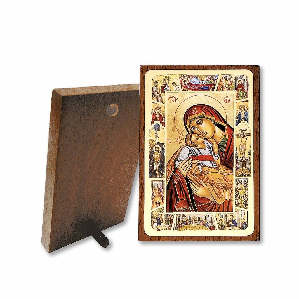 ギリシャイコン　LAL329EM　聖母子　Icon wooden table, golden printed, box included, cm. 12x7.5 - EMMAUS