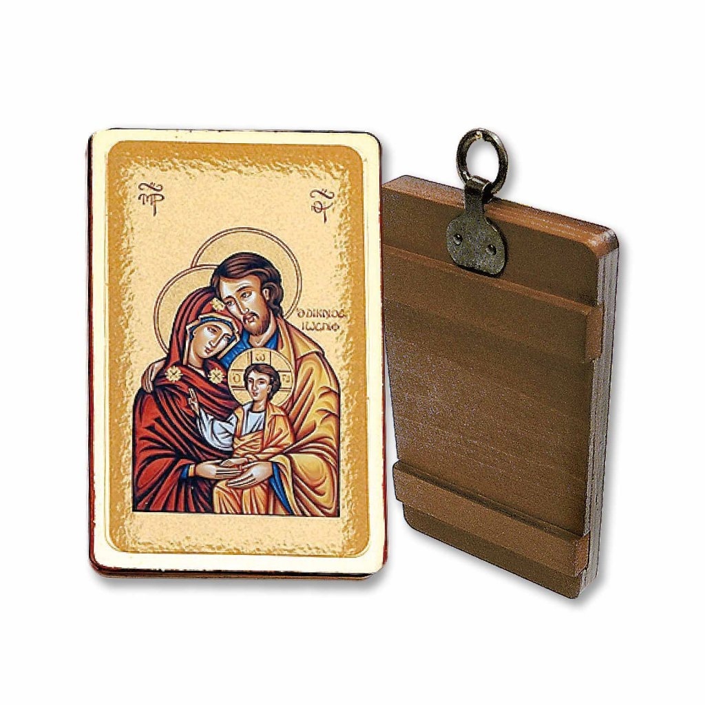 ギリシャイコン　LAL33160　壁掛け　聖家族　　Wooden Icon with crossbeams box included　SACRA FAMIGLIA ROSSO