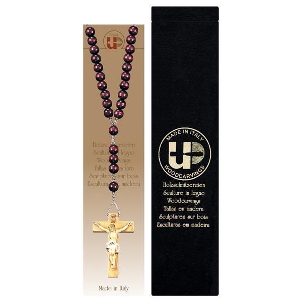 ULPE WOOD ART　イタリア　木彫クロスロザリオ　ナチュラルレッド　７ミリ珠　ROSARY WOOD TONE WITH CRUCIFIX + VELVET CASE　UP400003S