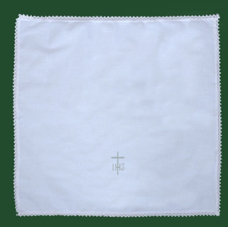 アメリカ   教会典礼用　カリスリネン　IHS　Corporal   　クロス刺繍入り　コルポラーレ　５０×５０センチ